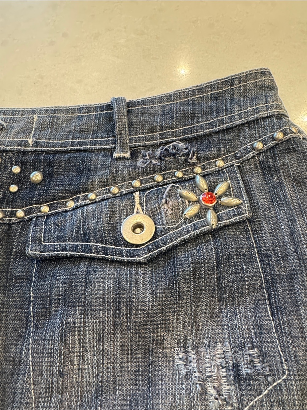Double D Ranch Blue Denim Mini Skirt with Studs & Embroidery - Picture 10 of 11